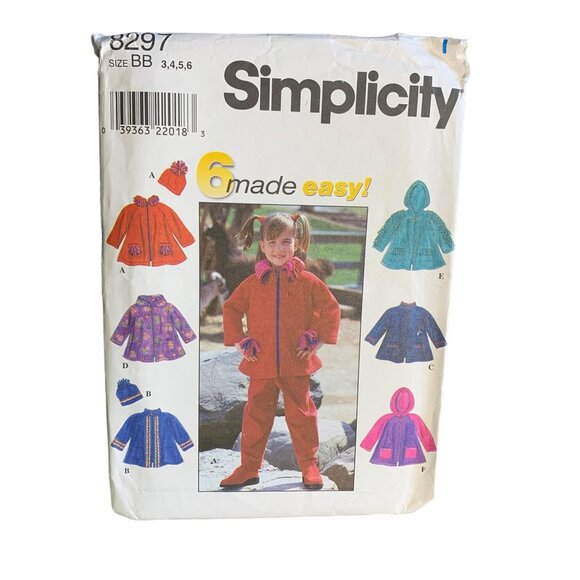 Simplicity Girls Jacket Hat 6 Made Easy Sewing Patterns Sz 3-6 8297 - Uncut - Picture 1 of 4